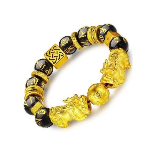 Double Pixiu Obsidian Bead Bracelet