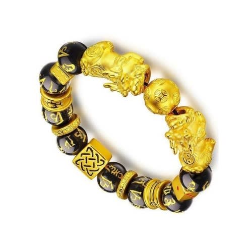 Double Pixiu Obsidian Bead Bracelet