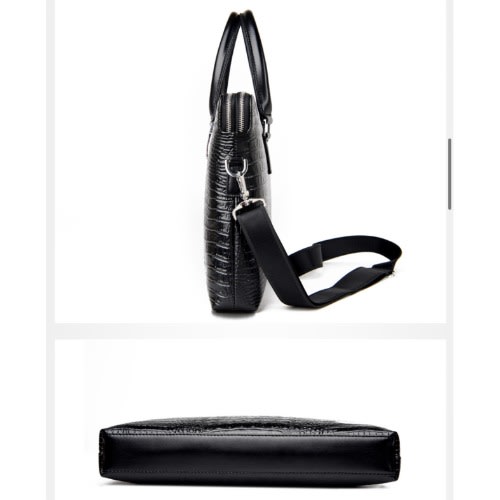 Leather Messenger Briefcase - Black