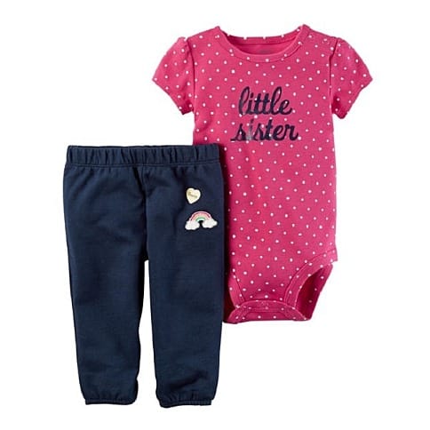 Baby Girl Little Sister Short Sleeve Bodysuit And Pant 2 Set- Pink