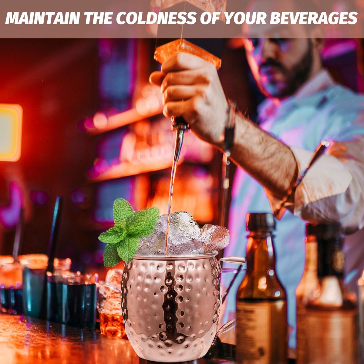 Moscow Mule Copper Mugs Set of 4 Pure Copper Plating Mugs 18-oz Stainless Steel Drinking Cup with 4 Cocktail Copper Straws Great Dining Entertaining Bar Gift Set