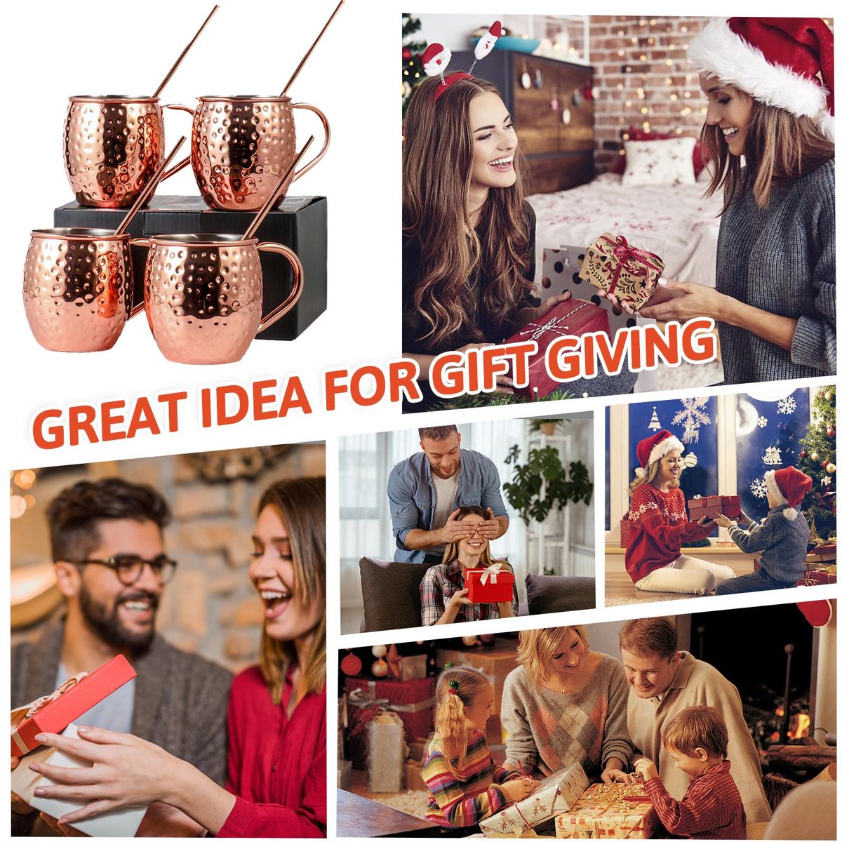 Moscow Mule Copper Mugs Set of 4 Pure Copper Plating Mugs 18-oz Stainless Steel Drinking Cup with 4 Cocktail Copper Straws Great Dining Entertaining Bar Gift Set