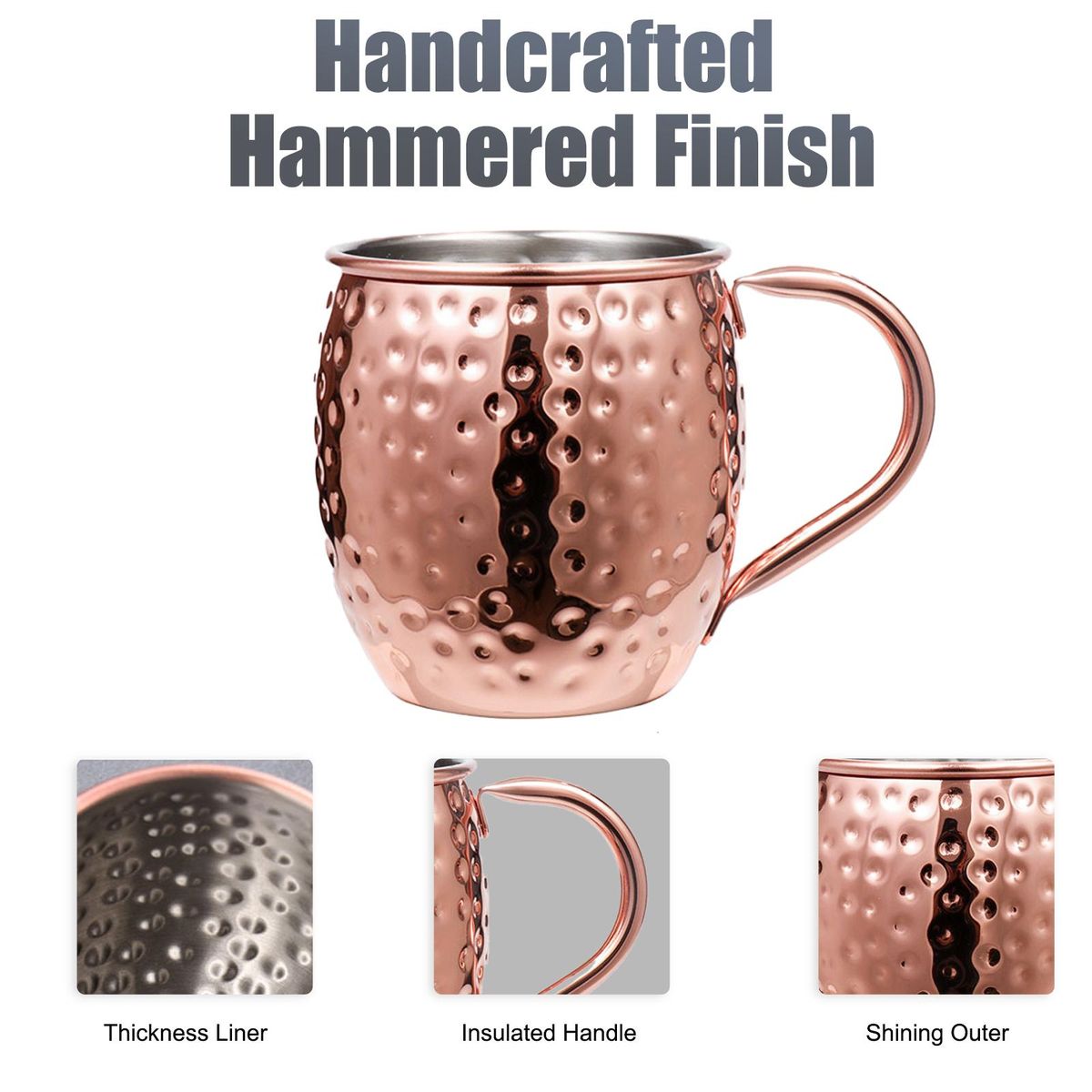 Moscow Mule Copper Mugs Set of 4 Pure Copper Plating Mugs 18-oz Stainless Steel Drinking Cup with 4 Cocktail Copper Straws Great Dining Entertaining Bar Gift Set