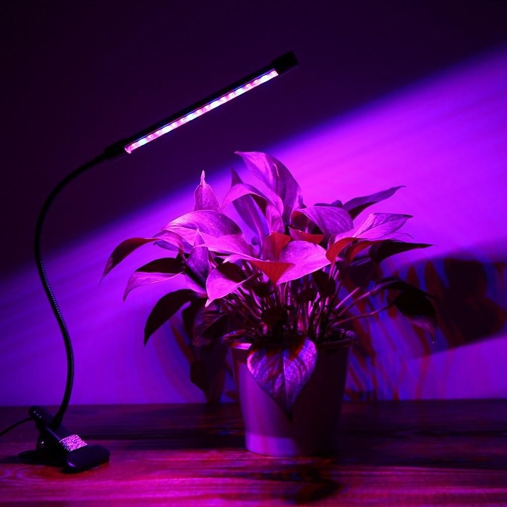 DC 5V 8W One-headed LEDs Plant Growing Light with Adjustable 360° Goosenecks Red and Blue Light Bulbs USB Charging Clip-on Grow Lamp Auto Off with 3/9/12H Cycle Timing Function 5 Dimmable Levels & 3 Spectrum Modes for Indoor