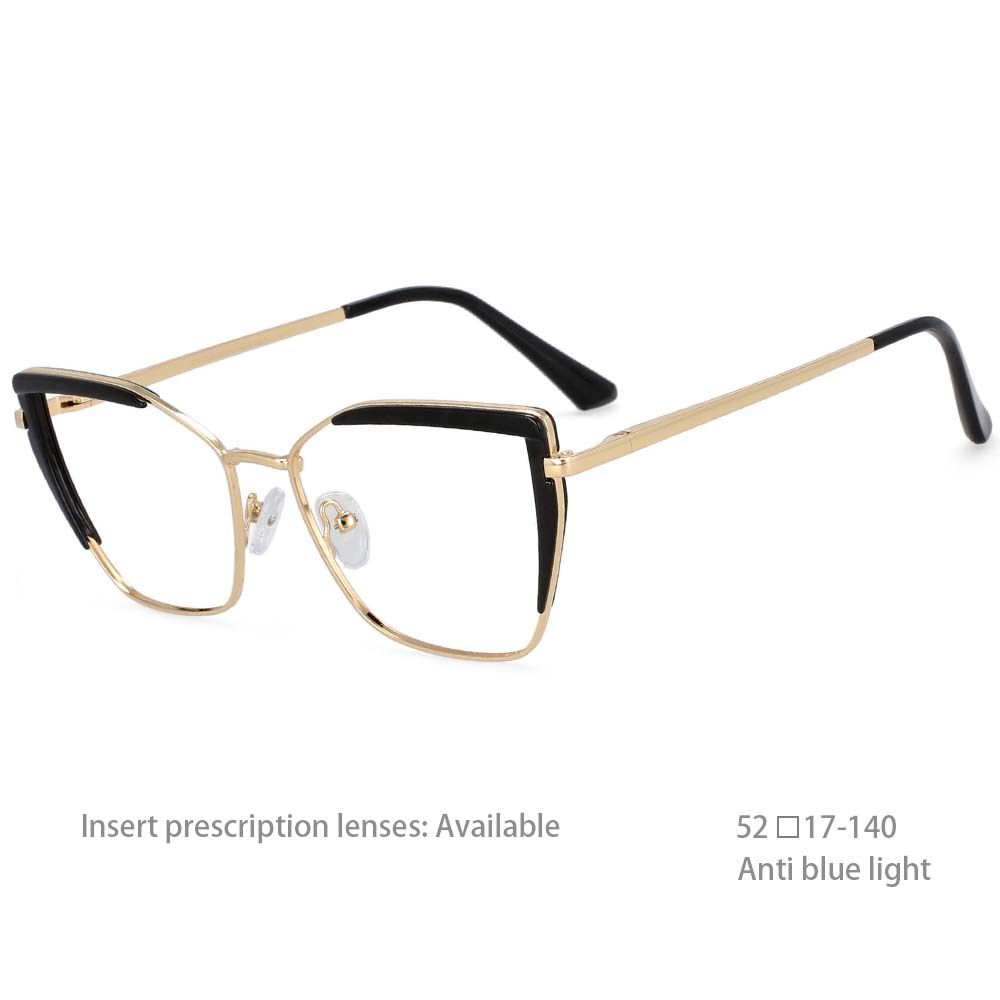 (Black)54438 Ladies Blue Light Filter Glasses Opticalasses Frames Women Zero