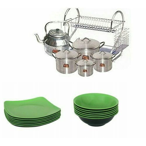 Cooking Pots, Kettle, Plates Rack, Unbreakable Plates & Bowl