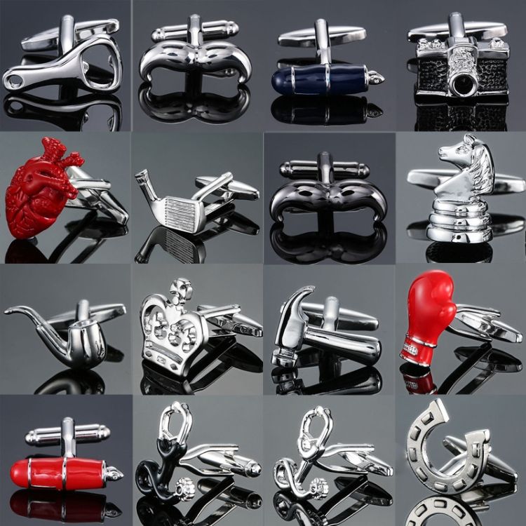 2 Pairs Shirts Enamel Lacquered Cufflinks, Color: Silver Pen Head