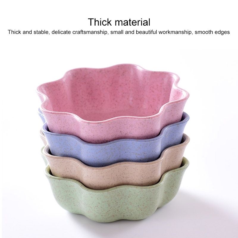 5 PCS Creative Plum Shape Dishes Wheat Straw Seasoning Dish Snack Plate Chili Sauce Ketchup Dressing Salt Dish,Size:7x7x2.5cm(Green)