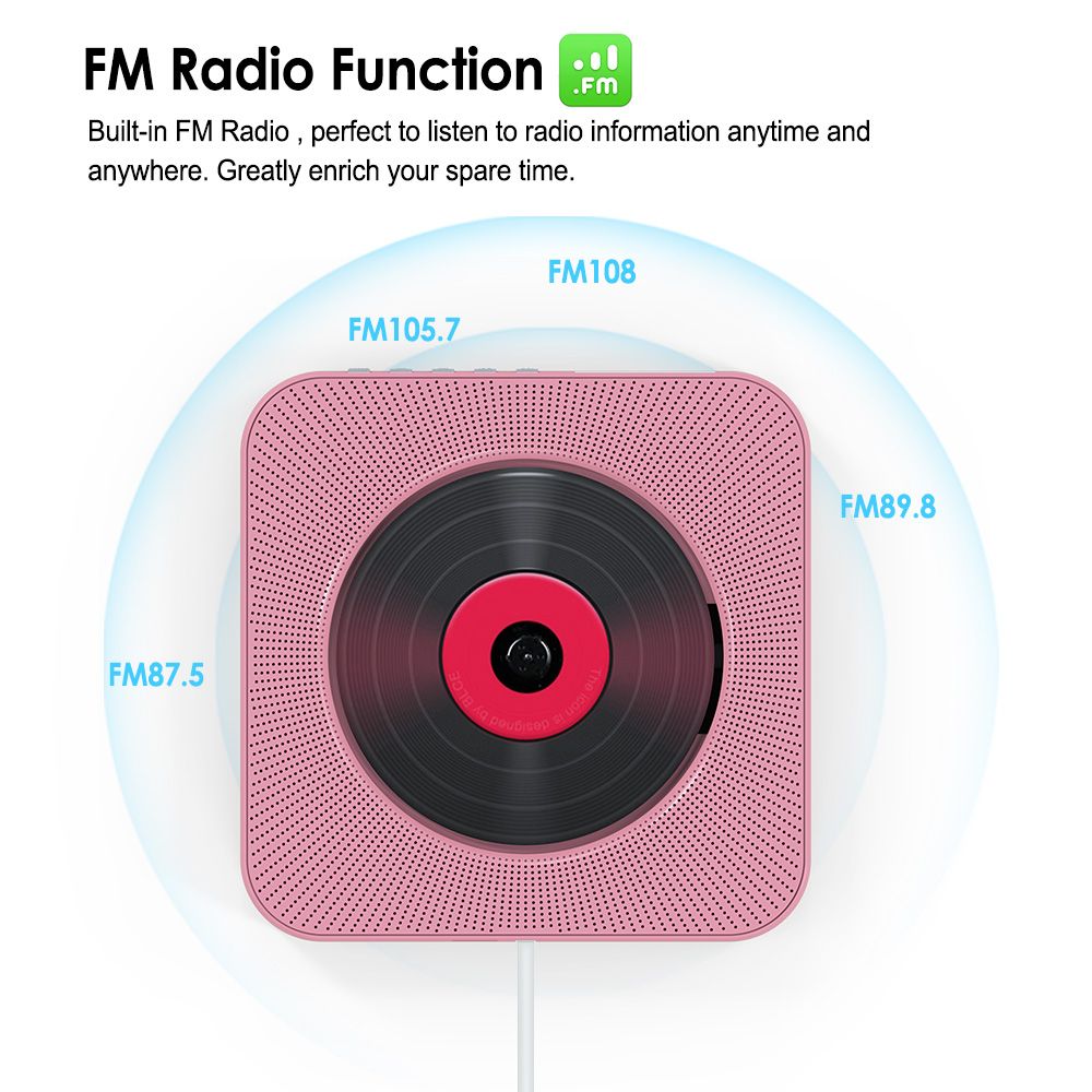 Wall Mounted CD Player Bluetooth Speaker Home Audio Boombox With Remote Control FM Radio AUX Input Portable Stereo Music Player