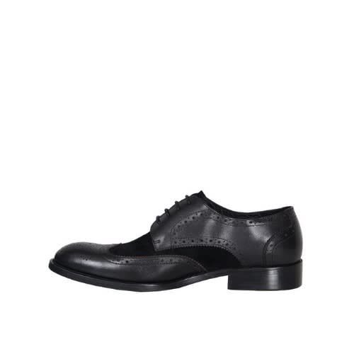 Brock Men’s Unique Leather Shoe Detailed With Suede- Black. Msh-4684