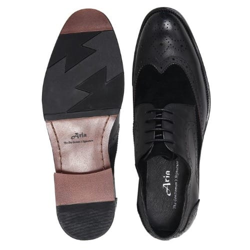 Brock Men’s Unique Leather Shoe Detailed With Suede- Black. Msh-4684