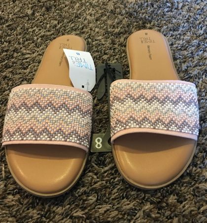 Women Beaded Slide Sandal Peach
