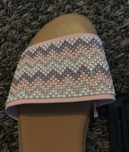 Women Beaded Slide Sandal Peach