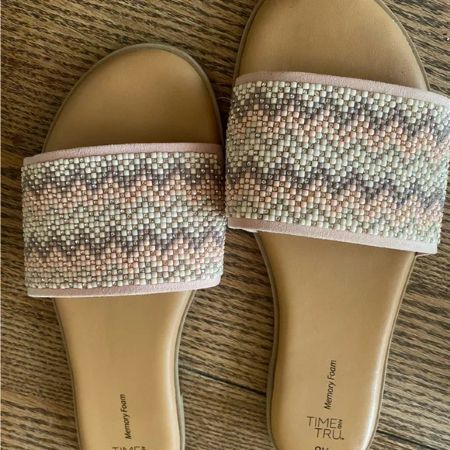 Women Beaded Slide Sandal Peach