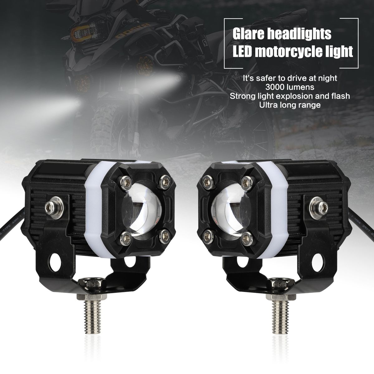 2 Pack Universal LED Motorcycle Spotlight  Headlight