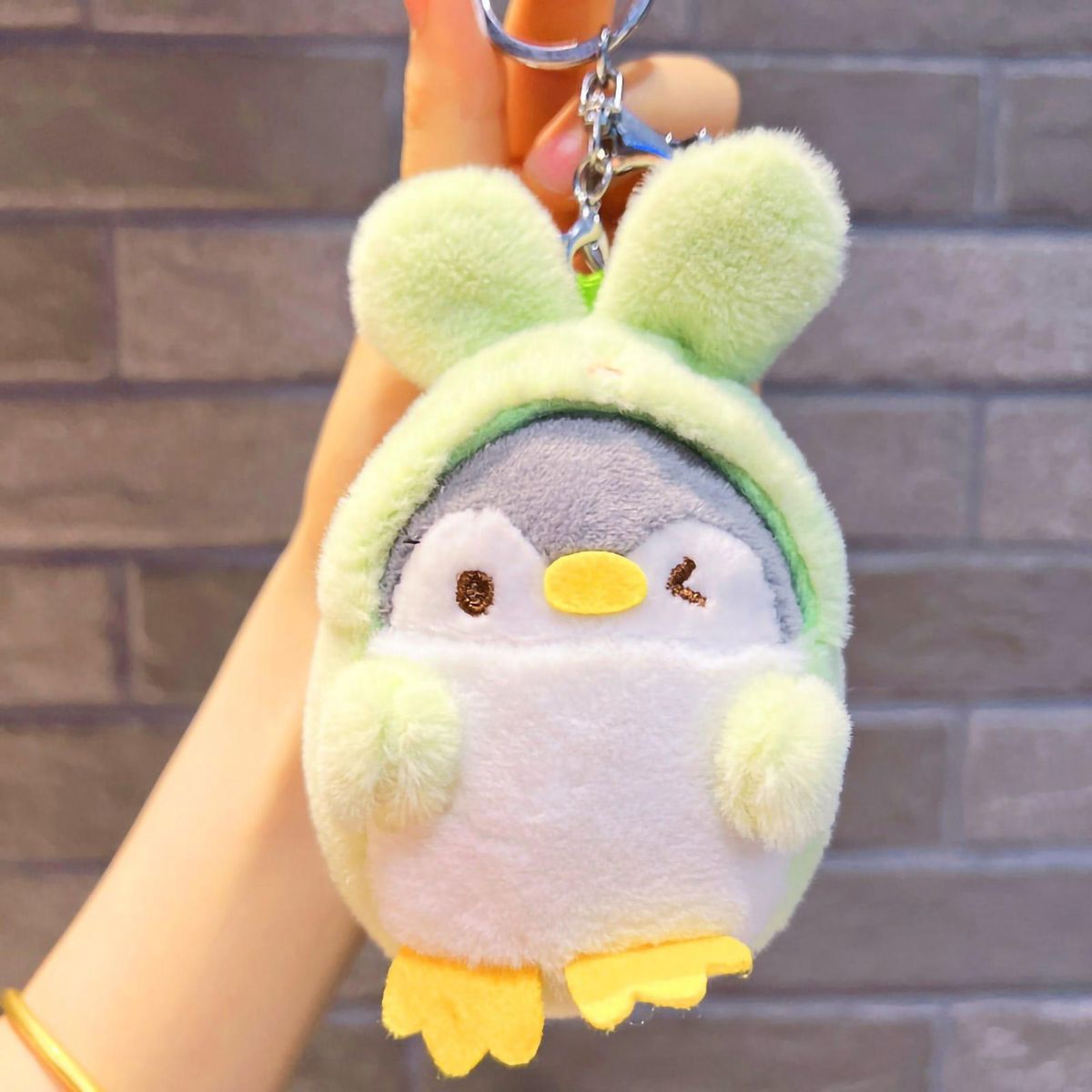Penguin Keychain Stuffed Animal Doll Key Ring Backpack Ornament Green