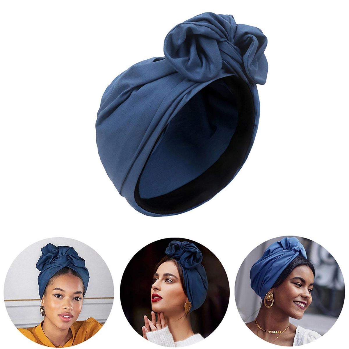 Solid-color Headscarf Retro Chic Headwrap Soft Breathable for Women Royal Blue