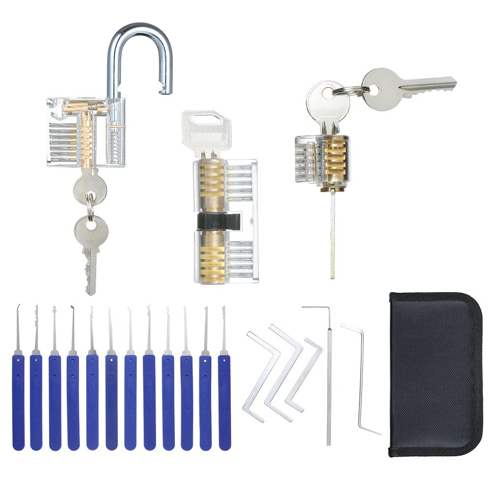 17 PCS Lock Picking Set With Storage Bag + 3 PCS Visible