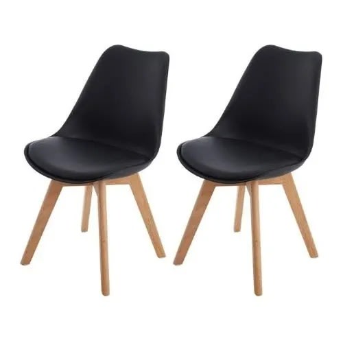 Eames Inspired Leather Padded Plastic Chair - Black - Set Of 2