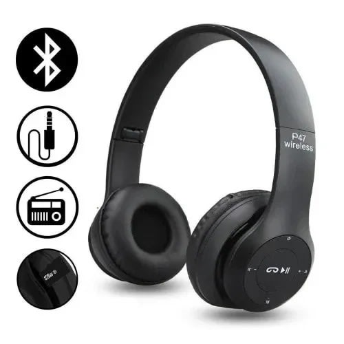 Bluetooth Over Ear Foldable Headset - P47 - Black