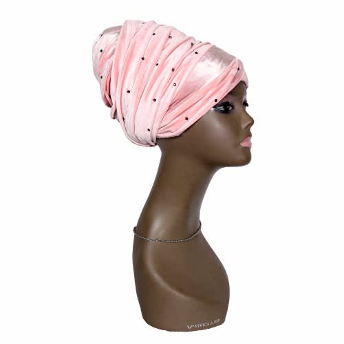 Stone Studded Velvet Wrap Turban - Baby Pink