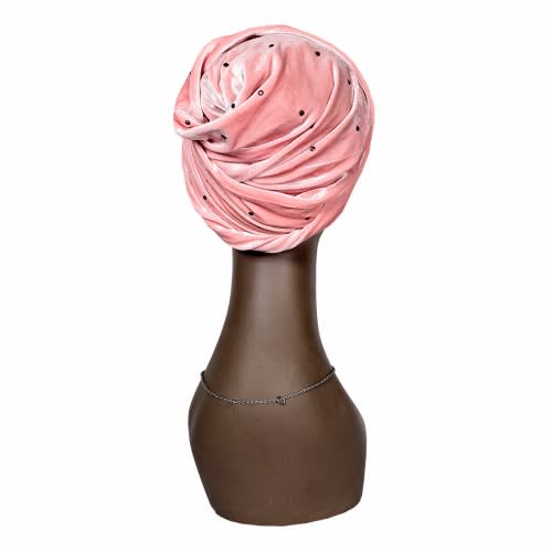 Stone Studded Velvet Wrap Turban - Baby Pink
