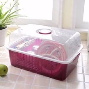 Plastic Plate Rack With Cover & Drainer