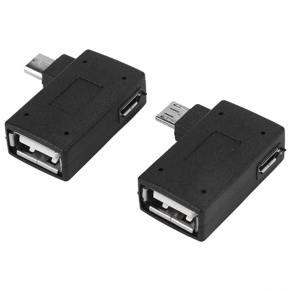 1 Pair  Left+Right  90 Degree Angled Micro-USB 2.0 to OTG Host Adapter with USB Power Connector For Mobile Phone Tablet