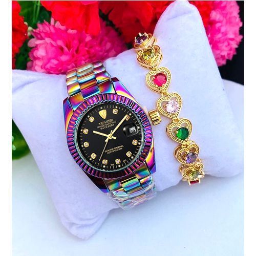 Facinating Beauty & Fancy Silver Wristwatch + Exotic Wrist Bracelet For Sexy Ladies