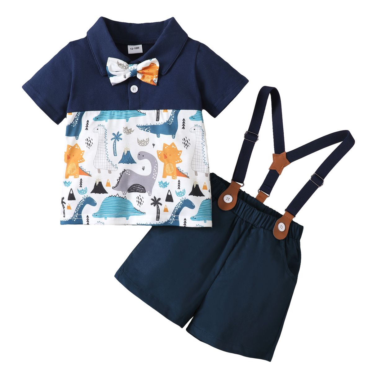 1-4 Years Kid Boy Polor Blue Short Sleeve Shirt+Overall