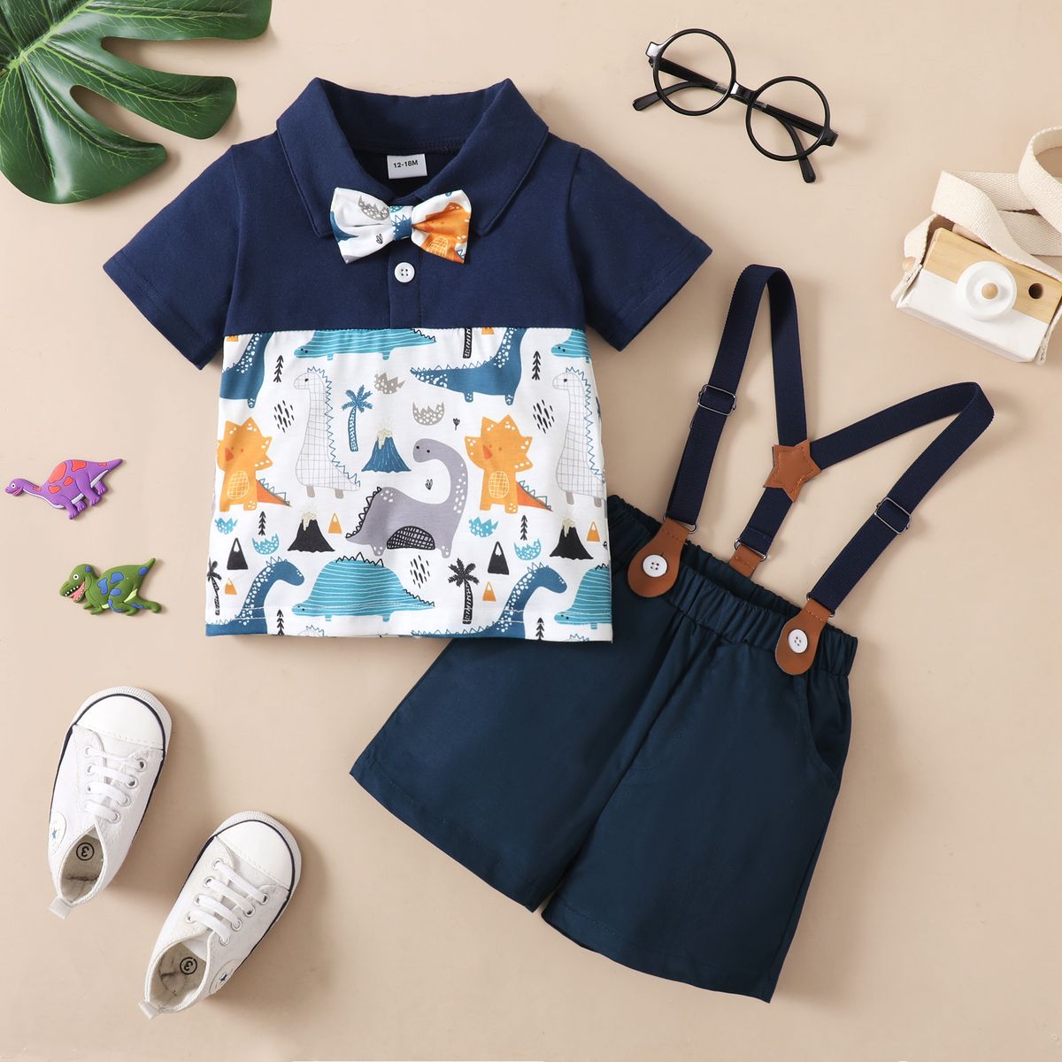 1-4 Years Kid Boy Polor Blue Short Sleeve Shirt+Overall