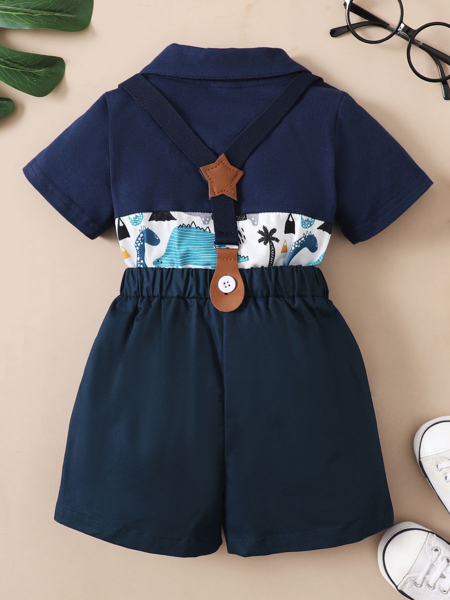 1-4 Years Kid Boy Polor Blue Short Sleeve Shirt+Overall