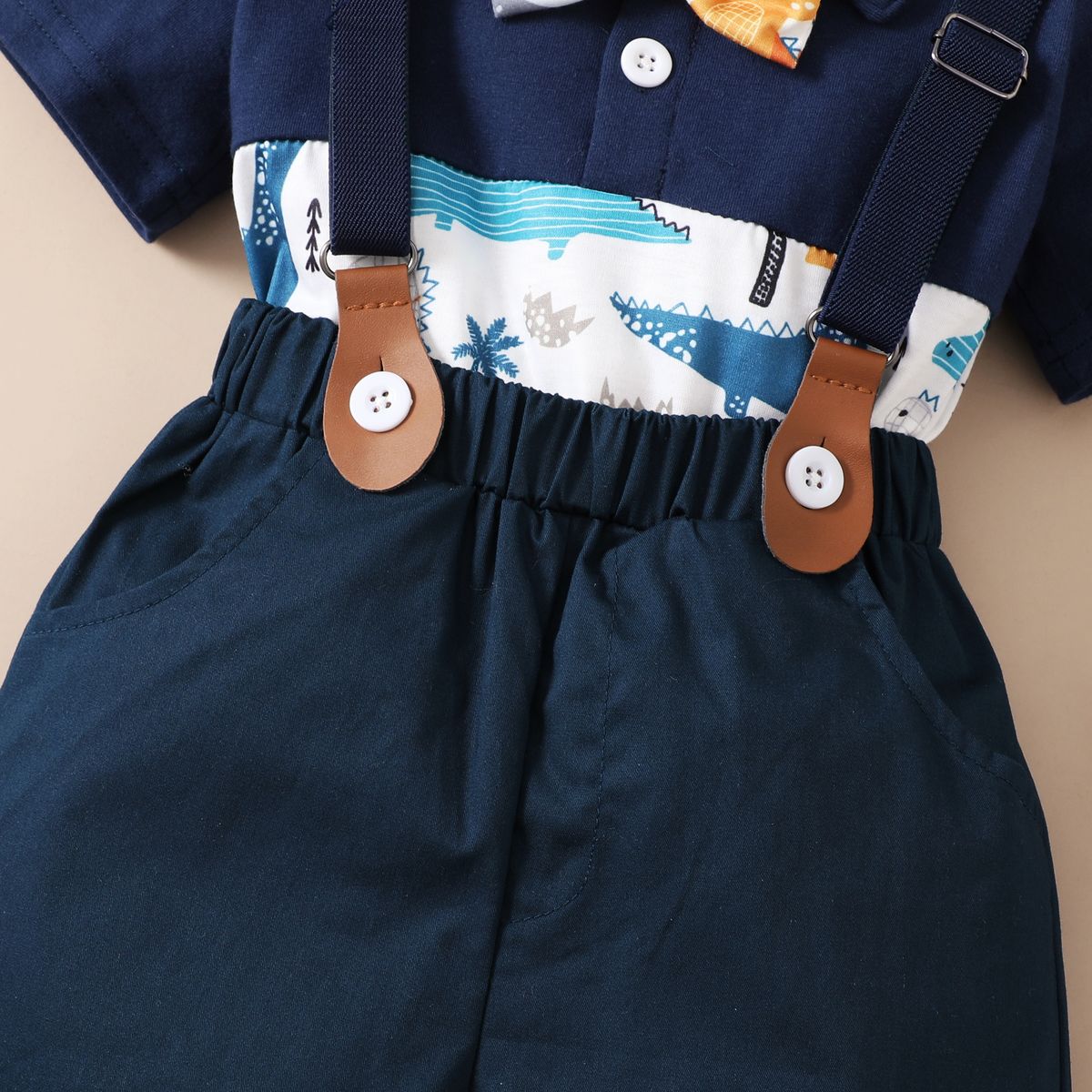 1-4 Years Kid Boy Polor Blue Short Sleeve Shirt+Overall