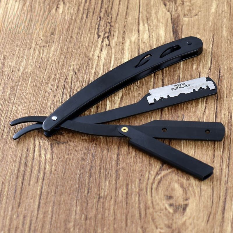 1 Pcs Men Shaving Barber Tools Hair  And Blades Antique Black Folding Shaving  Stainless Steel Straight  Holder