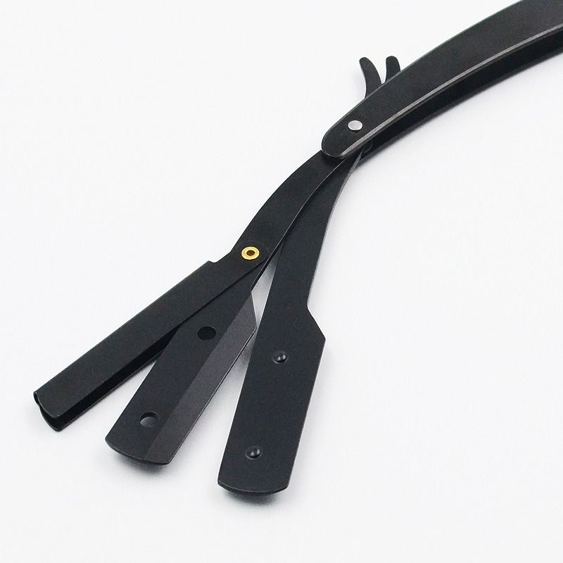 1 Pcs Men Shaving Barber Tools Hair  And Blades Antique Black Folding Shaving  Stainless Steel Straight  Holder