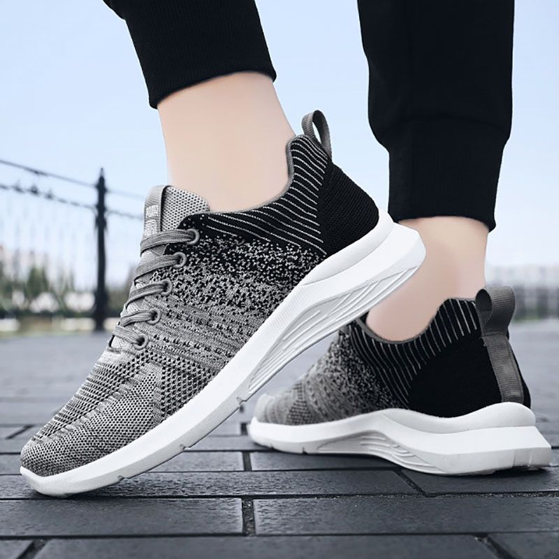 Men Classic Sneaker Sports Breathable Shoes Lace Up Footwear - Gray