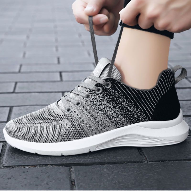 Men Classic Sneaker Sports Breathable Shoes Lace Up Footwear - Gray