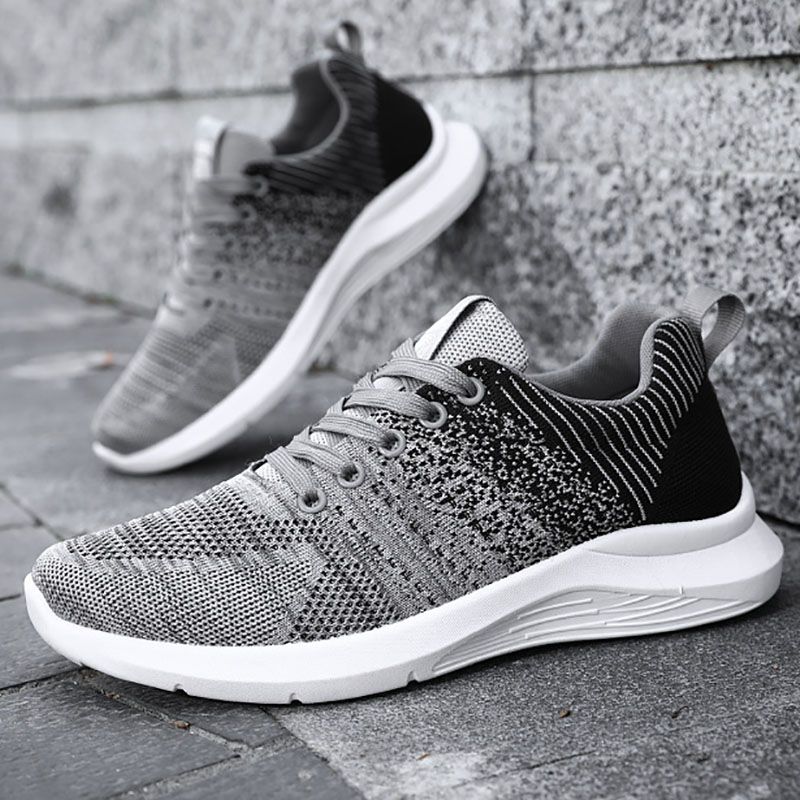 Men Classic Sneaker Sports Breathable Shoes Lace Up Footwear - Gray