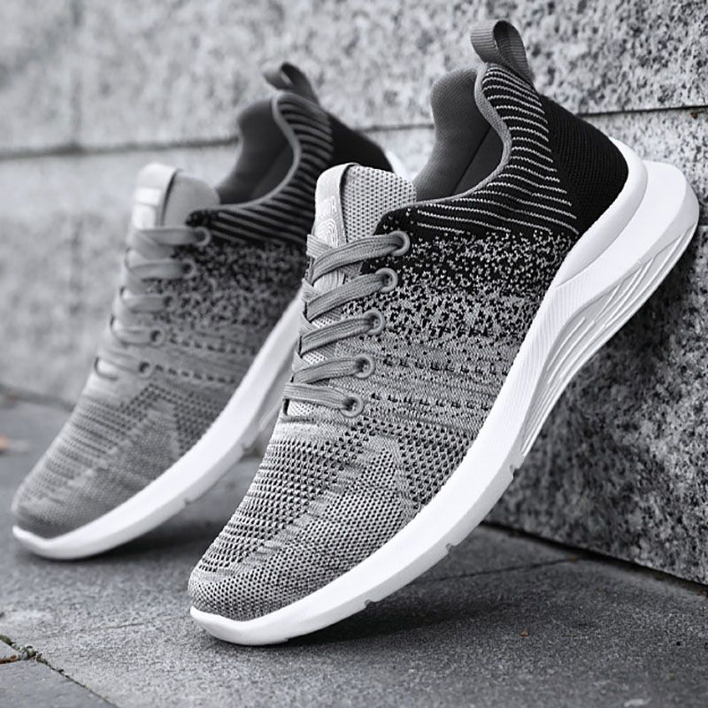 Men Classic Sneaker Sports Breathable Shoes Lace Up Footwear - Gray