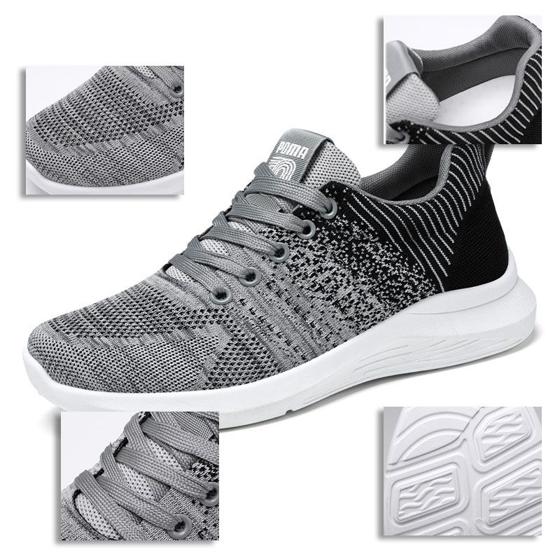 Men Classic Sneaker Sports Breathable Shoes Lace Up Footwear - Gray