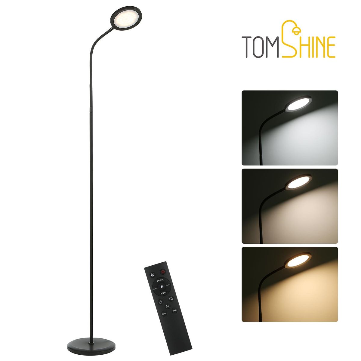 Tomshine 15W Bright LEDs Floor Lamp Modern Standing Light with Remote Control Touching Control Stepless Changing Color Temperatures Eye-caring Dimmable Reading Light for Reading Bedroom Office