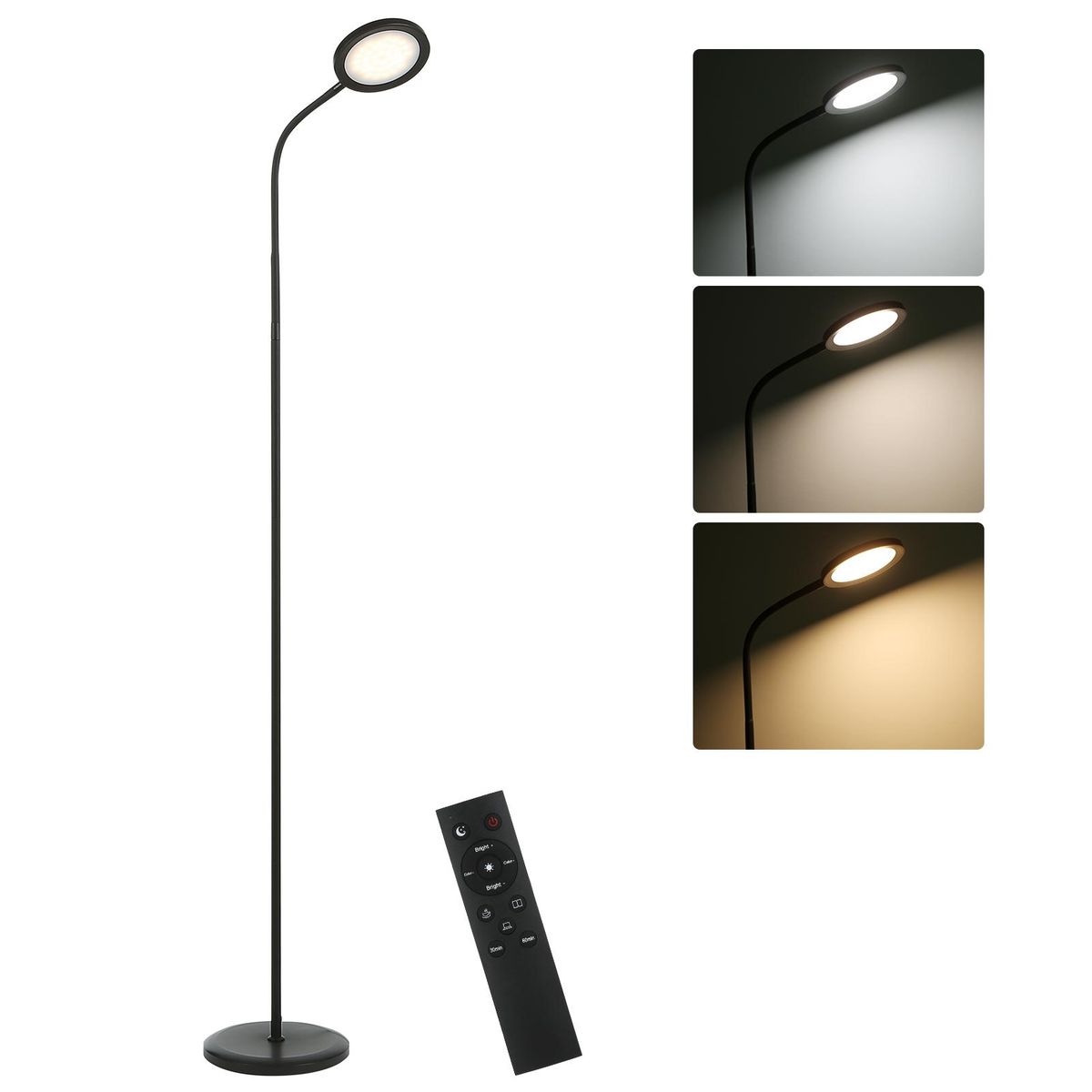 Tomshine 15W Bright LEDs Floor Lamp Modern Standing Light with Remote Control Touching Control Stepless Changing Color Temperatures Eye-caring Dimmable Reading Light for Reading Bedroom Office