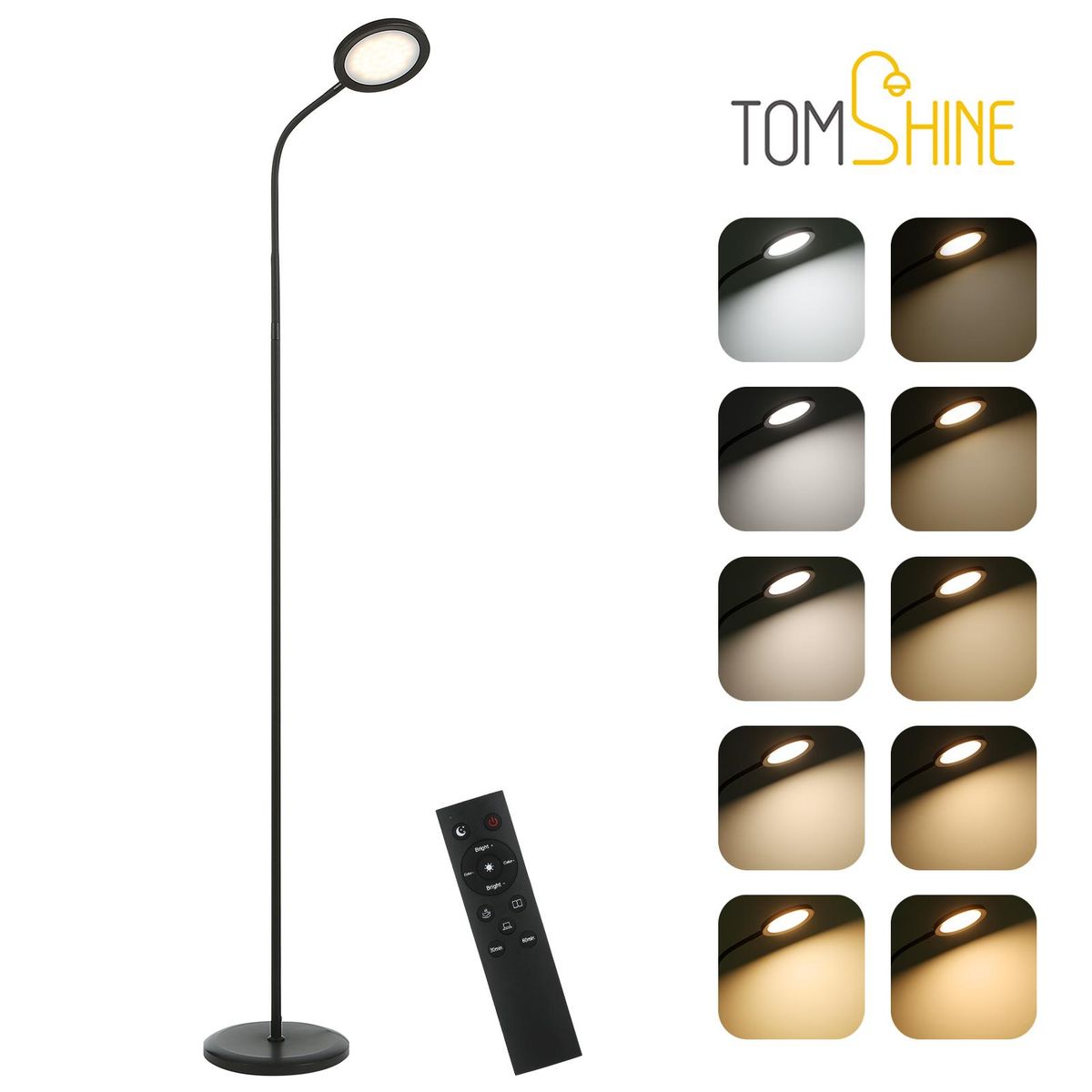 Tomshine 15W Bright LEDs Floor Lamp Modern Standing Light with Remote Control Touching Control Stepless Changing Color Temperatures Eye-caring Dimmable Reading Light for Reading Bedroom Office