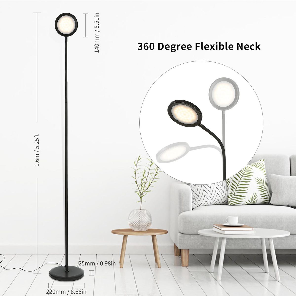 Tomshine 15W Bright LEDs Floor Lamp Modern Standing Light with Remote Control Touching Control Stepless Changing Color Temperatures Eye-caring Dimmable Reading Light for Reading Bedroom Office