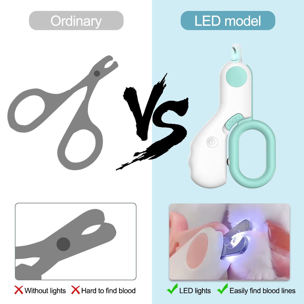 LED Light Cat Dog Nail Clipper Professional Pet General Lighting Ear Mites For Nail File Beauty Tool Trimmer With Safety Lock-Green