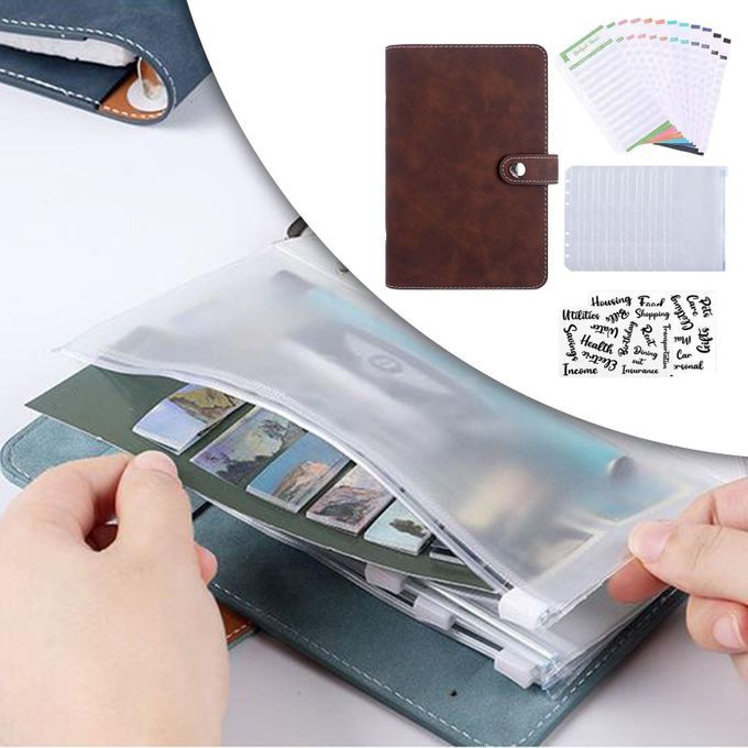 PU Leather Coupon Organizer Lose Leaf Cash Binder Dark Brown