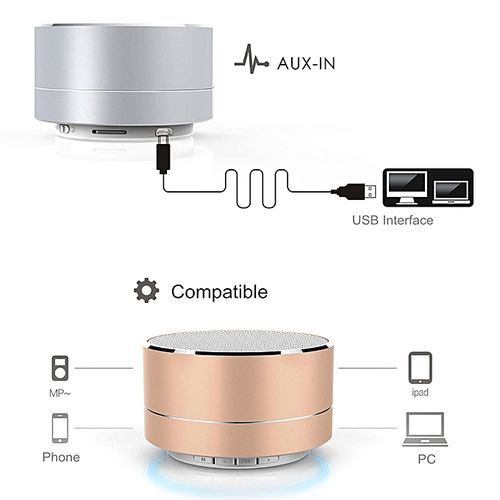Mini Portable Bluetooth Wireless Speaker Super Bass For Tablet PC MP3 Smartphone, Gold HT-S