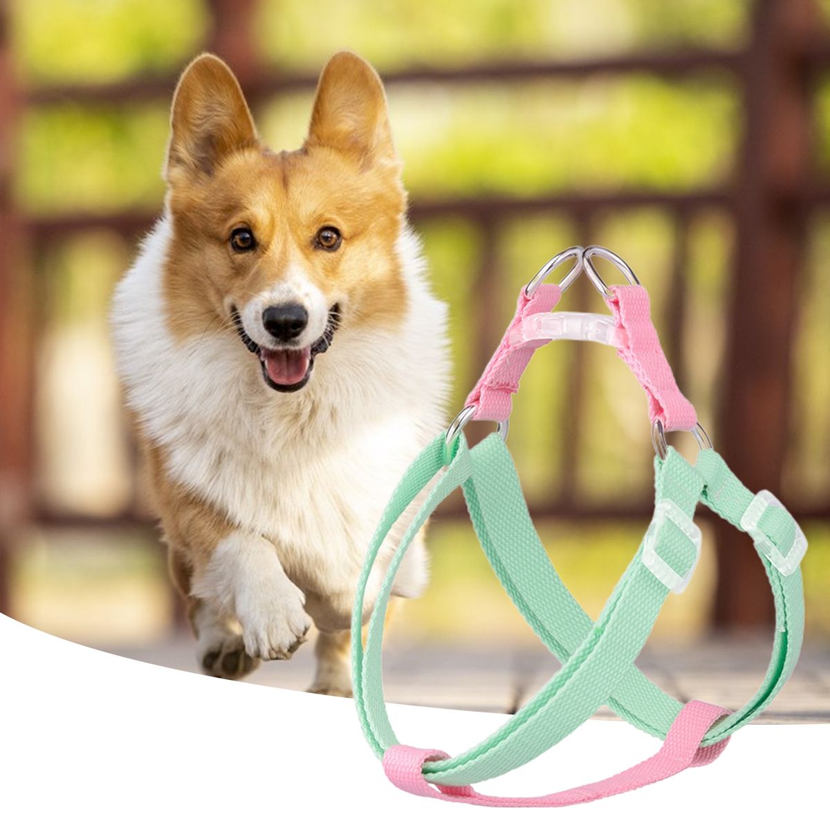 1 Set Pet Leash Strap Cute Print Mesh Detachable Puppy Harness Set Green Pink