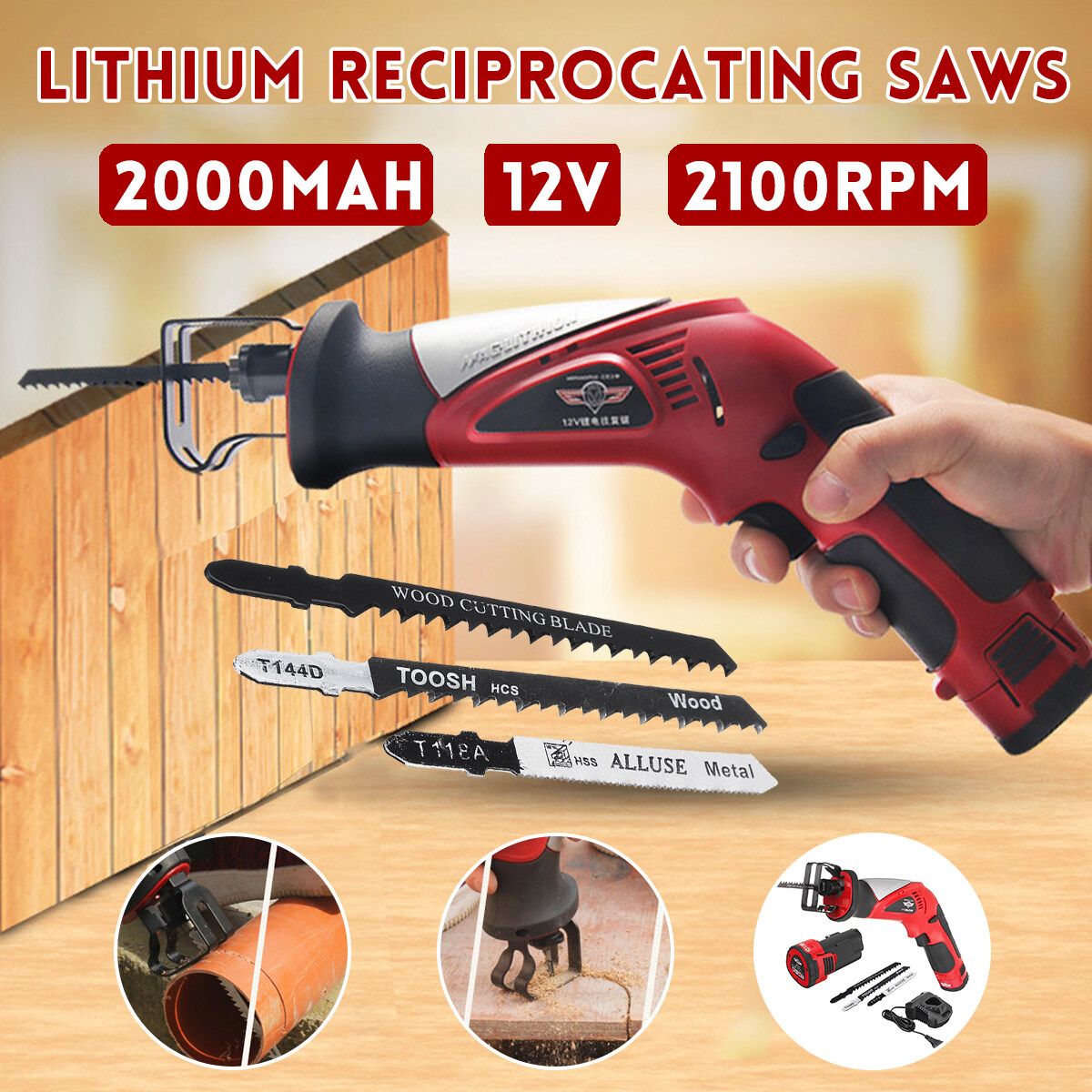 2000mAh Li-Ion 12V Cordless Reciprocating Rechargeable For BOSCHT118A Red 1 Battery