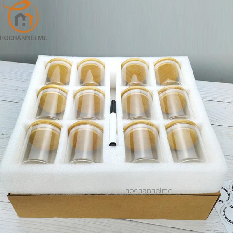 12 Pcs 6.5x8cm Gl Kitchen Storage Jars For Spices With Bamboo Cover Seasoning Airtight Container Condiments Organizer